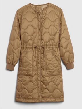 GAP Quilted Longline Puffer Coat in Camel